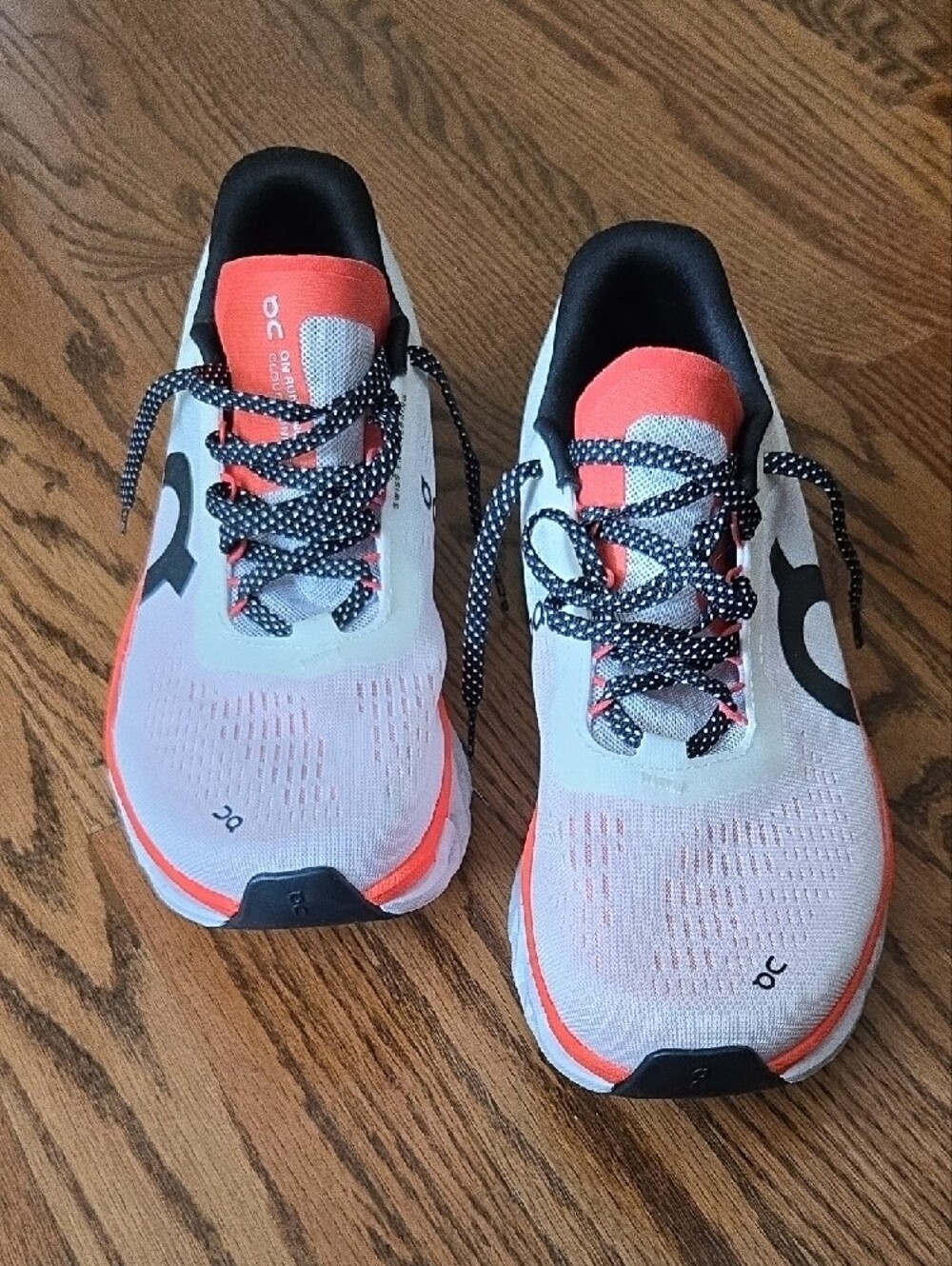 On Clouds Running Women White & Coral Pink Accent Sneakers. - Picture 5 of 5